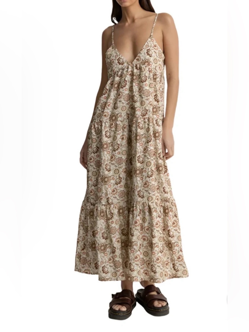 RHYTHM Women's Raya Paisley Tiered Midi Dress Natural size Medium